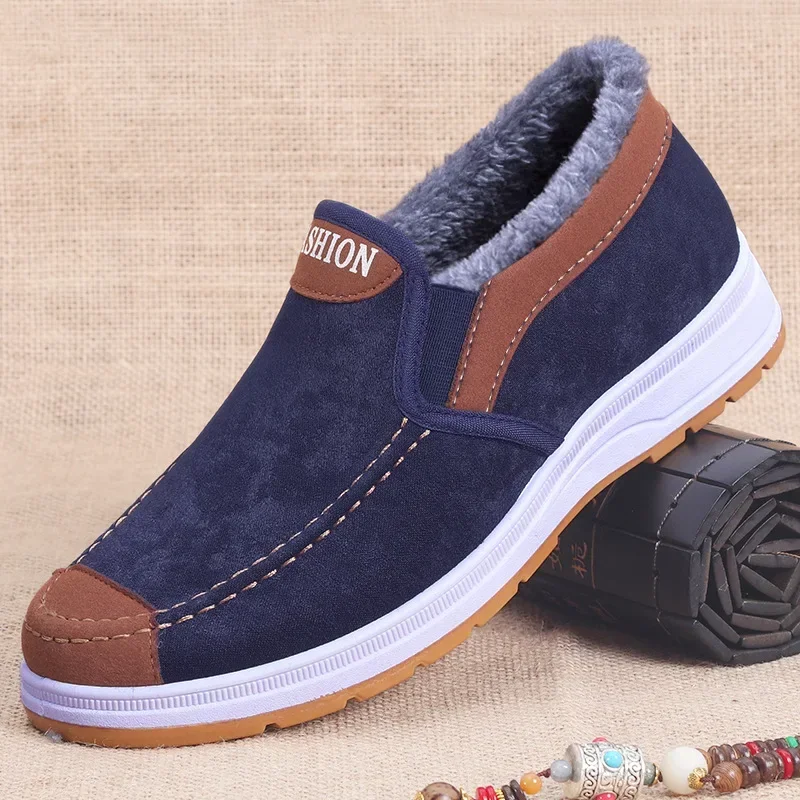 

Winter Men Short Plush Warm Shoes Indoor Loafer Casual Suede New Suede Fur Black Cotton Platform Shoes Flats Platform Shoes