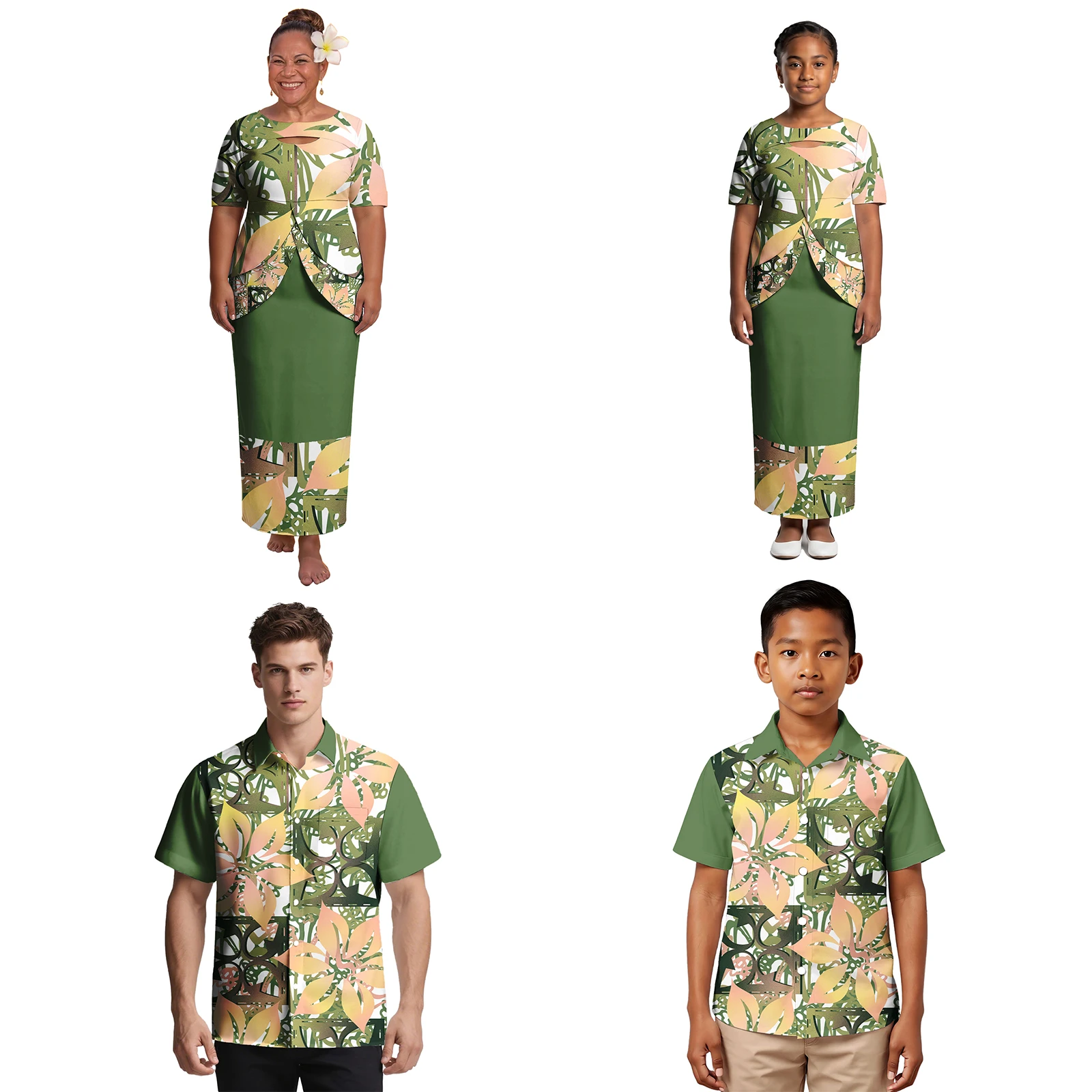 Abiti Puletasi Polinesiani per le Feste, Camicie Aloha Taglie Forti, Set per Coppie, Abbigliamento per Bambini, Completi Personalizzati per Famiglie Samoane