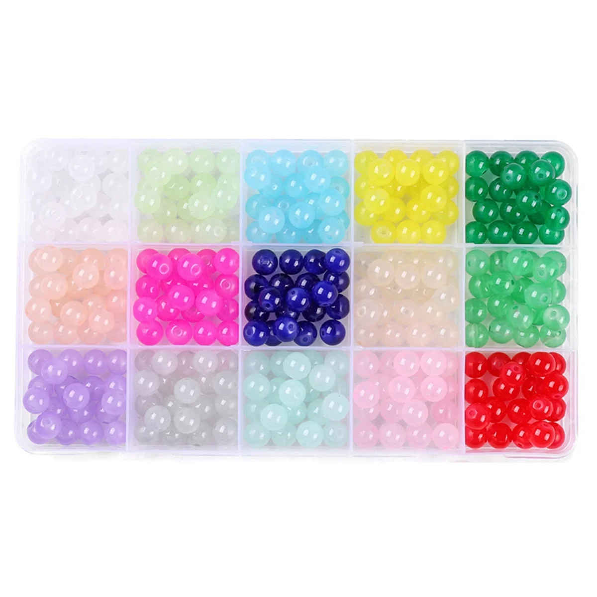 300Pcs 8mm Glass Beads for Jewelry Making, 15 Color Crystal Beads Round Gemstone Beads Bracelet Making Kit DIY