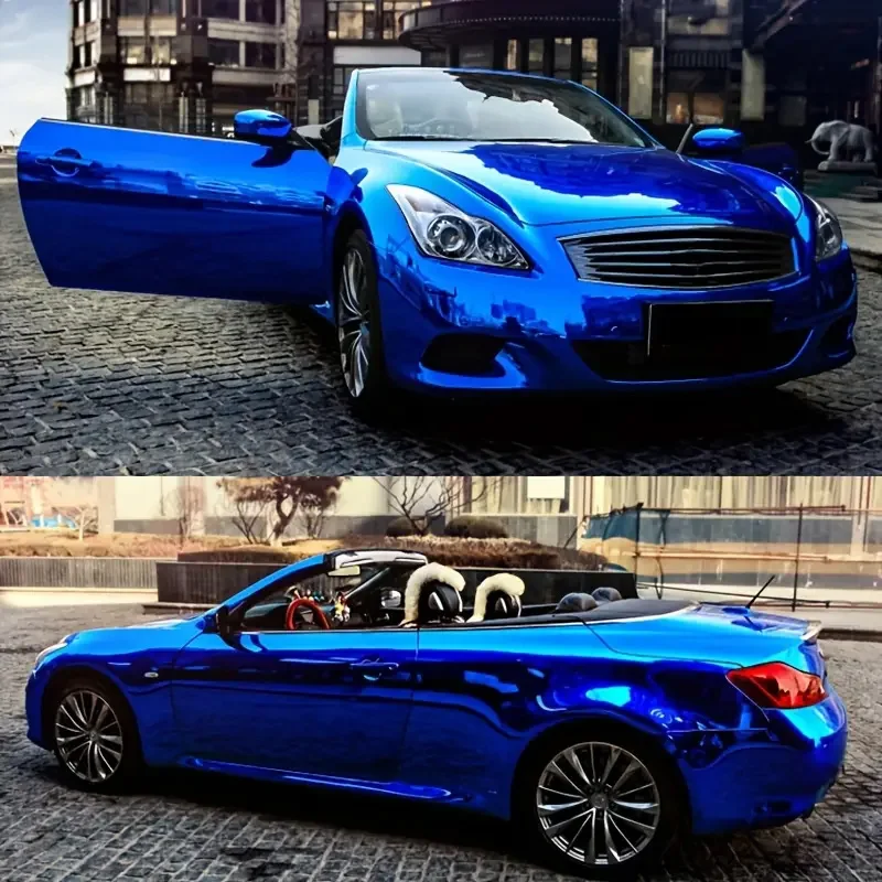 Premium Stretchable Blue Chrome Mirror Vinyl Wrap Film Vinyl Roll Self Adhesive Decal Vehicle Car Wrapping view 5