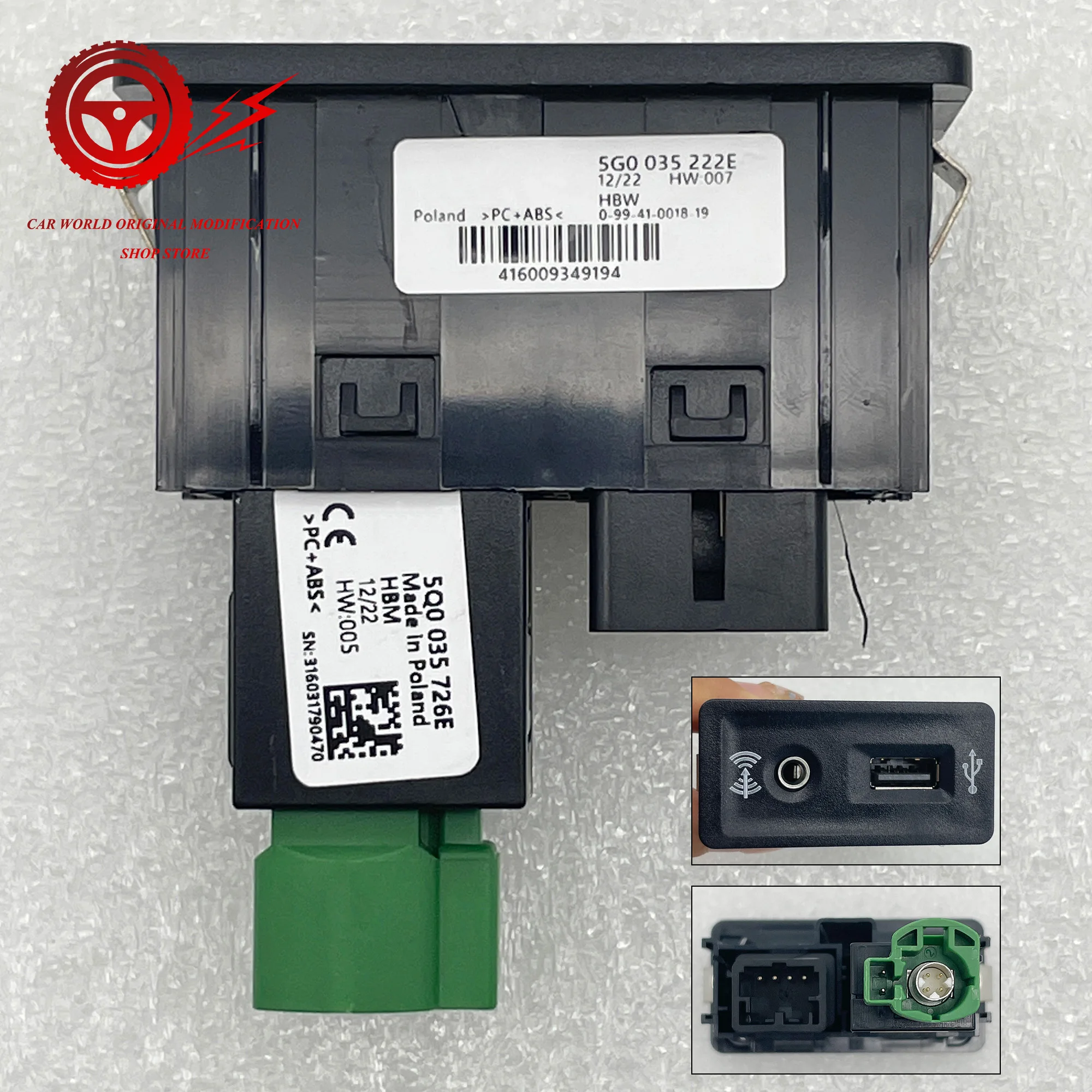 5Q0 035 726 E CarPlay USB Switch Port for Golf 7 Tiguan Kodiaq