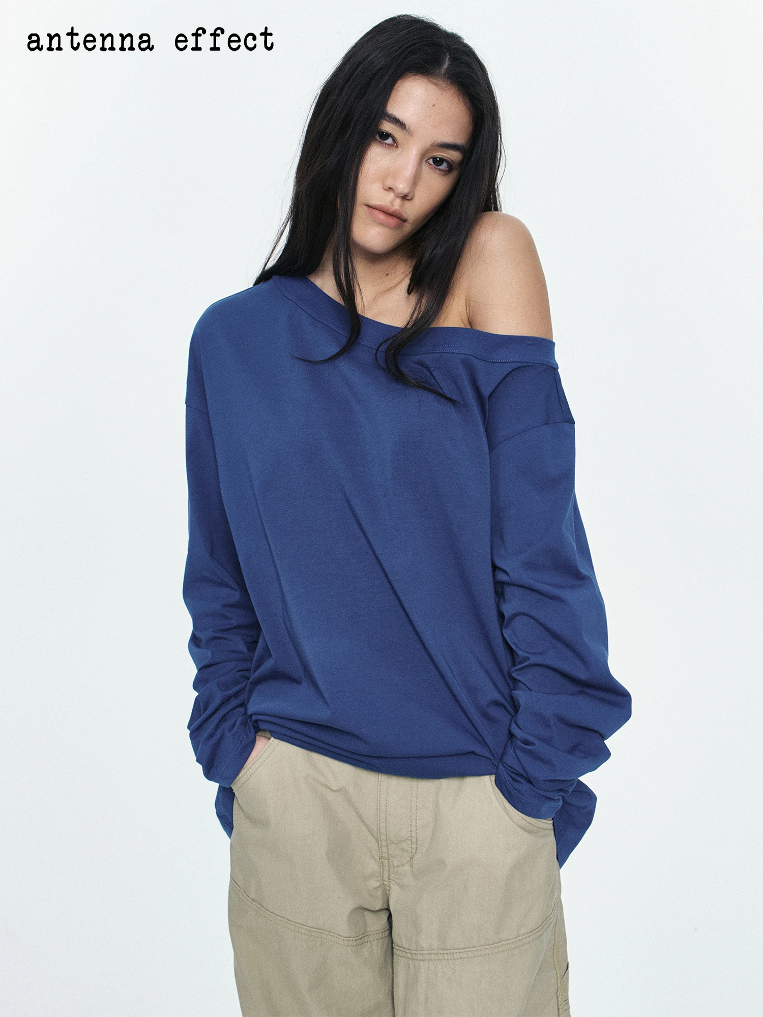 

Удобная винтажная мягкая футболка свободного кроя с длинным рукавом, со шнурком сбоку, повседневный женский хлопковый топ в стиле Lazy Style