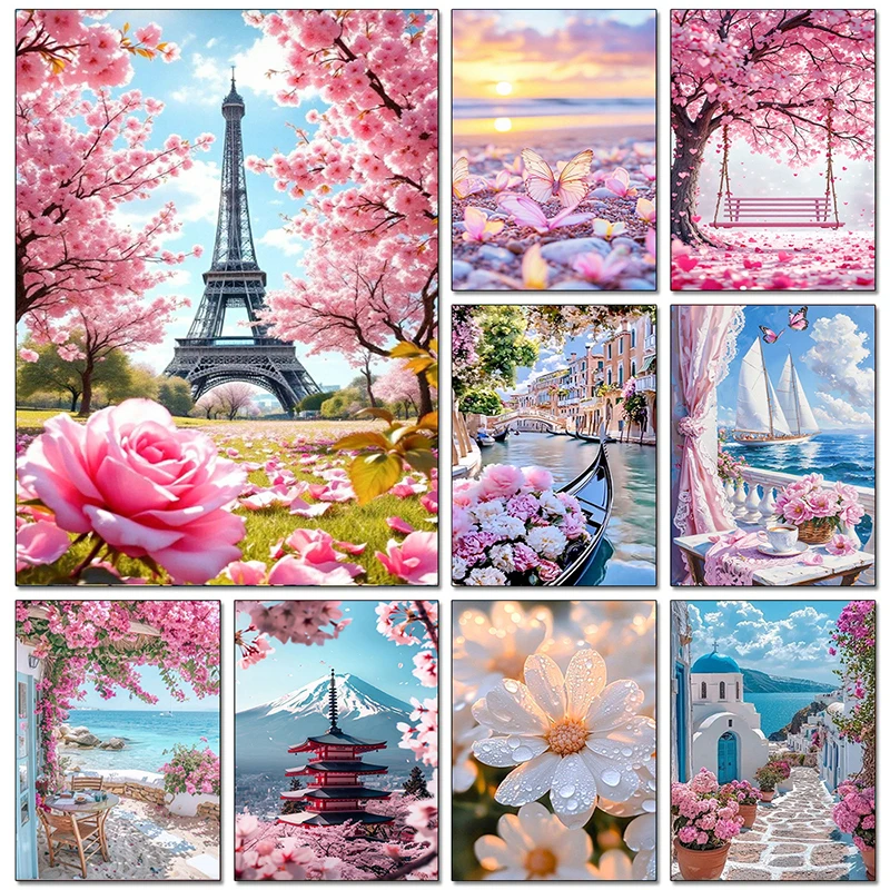 

European Architecture 5D DIY Diamond Painting Kit Natural Landscape Full Diamond Mosaic Cross Stitch Kit Room Decoration Gift