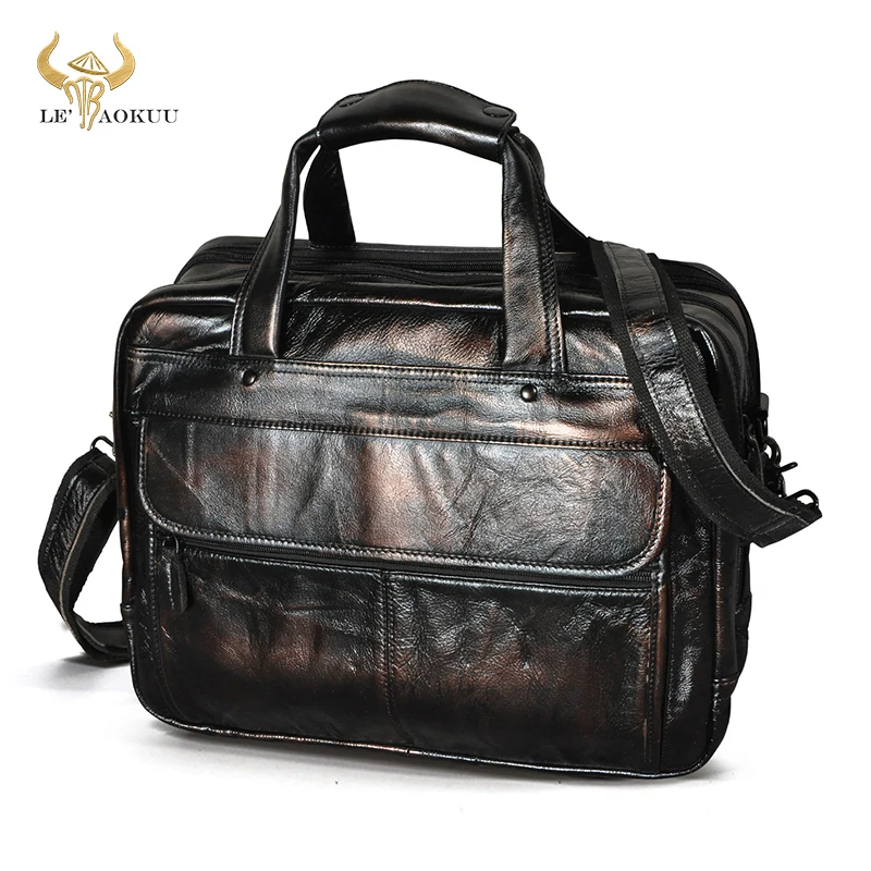 

Top Quality Men Leather Antique Coffee Travel Briefcase Business 15.6" Laptop Case Attache Messenger Bag Portfolio B1001