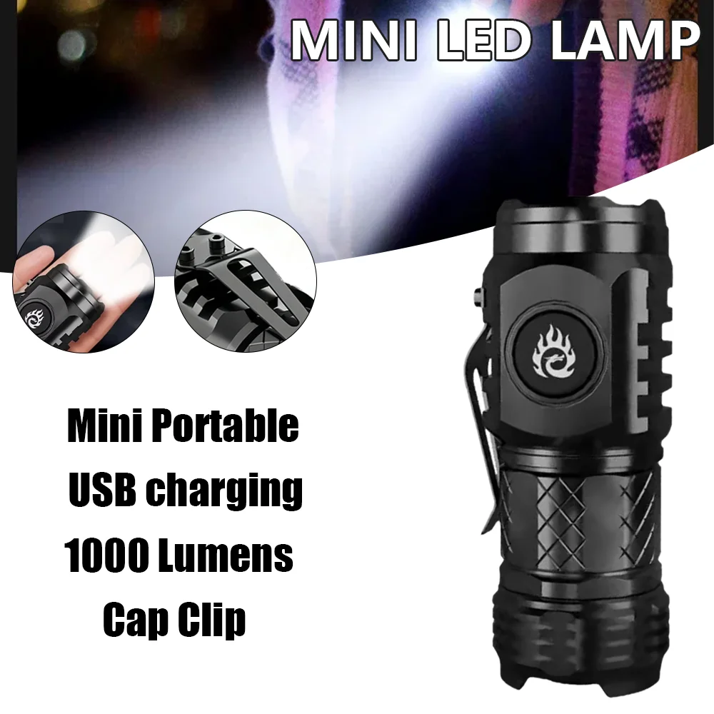 

Мини-брелок-фонарик, портативный перезаряжаемый светодиодный фонарик, колпачок с зажимом, тактический фонарик для самообороны, походов на открытом воздухе