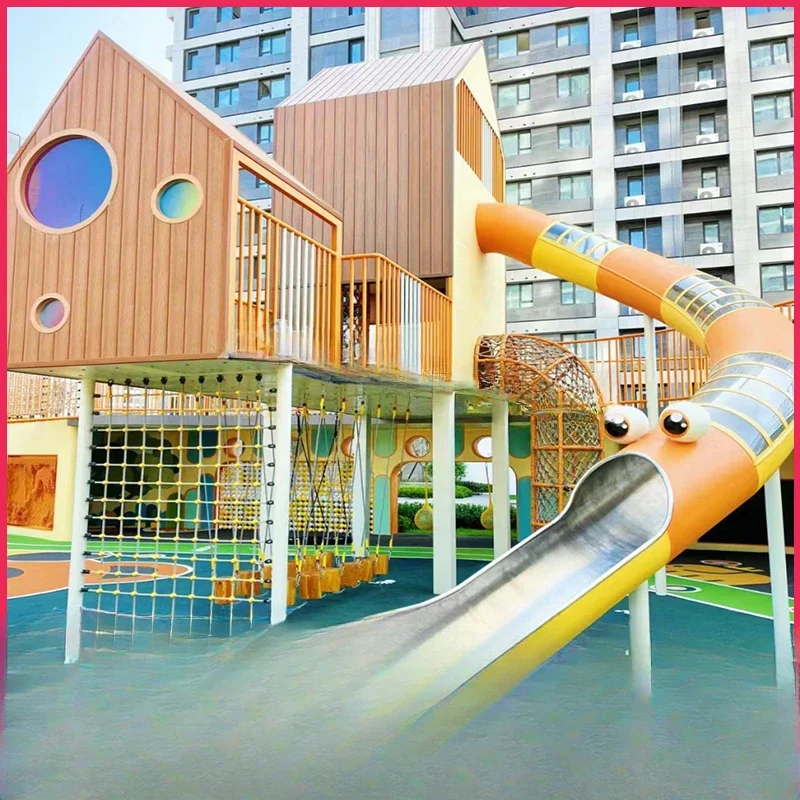 Outdoor children's playground equipment, stainless steel slide, community kindergarten, non powered climbing