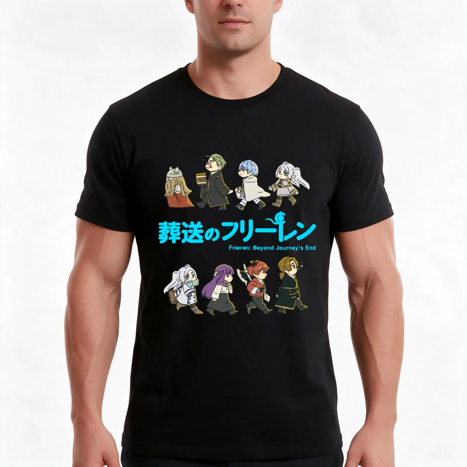Frieren :Beyond Journey's End Full character T-Shirt Summer Casual Cotton Tee Oversized Streetwear Tops Vintage Graphic Print