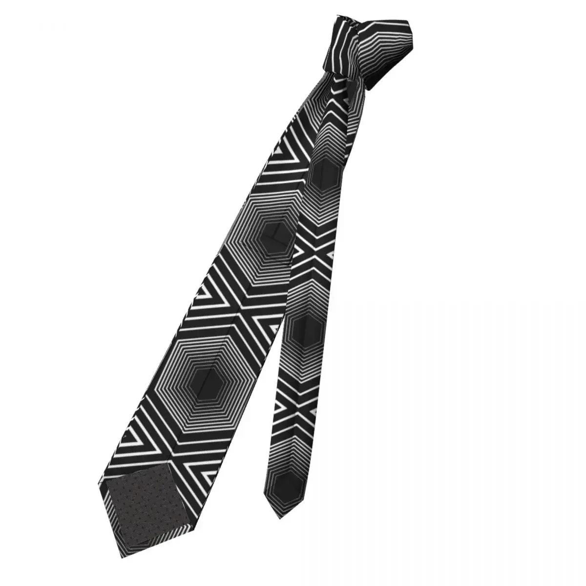 Geometric Hexagon Concept Monochrome Necktie Unisex Polyester 8 cm Line Art Neck Ties for Men Silk Narrow Accessories Cravat