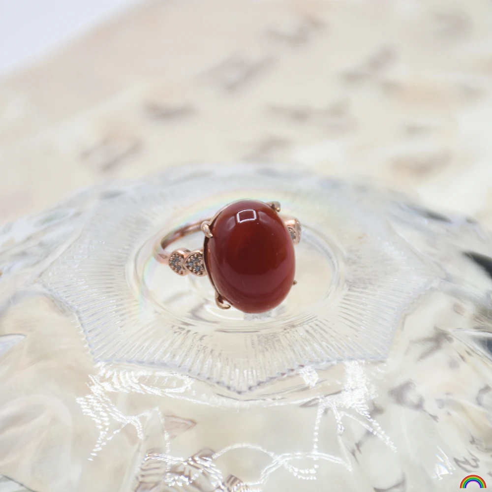 Anillo abierto de ágata roja Natural para mujer, estilo chino Retro, Litchi de hielo, paz roja, diseño de marca Rwbuy