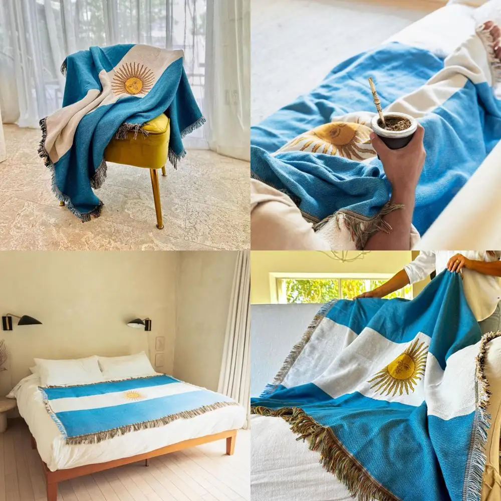 Argentinian Flag Woven Throw Blanket: Stylish, Comfortable, and Versatile for Home and Outdoor Use