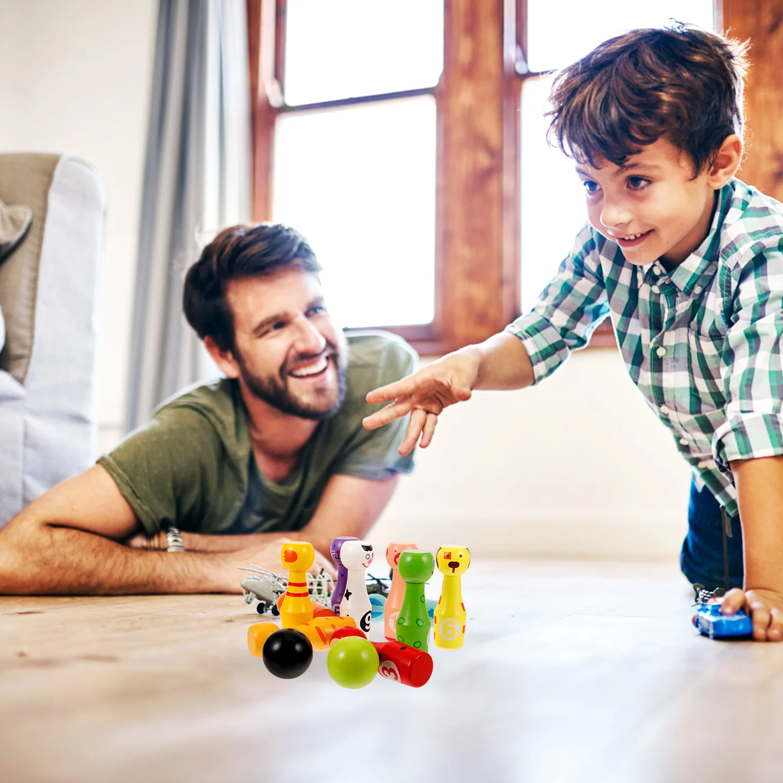 

1Set Wooden Bowling Set Cartoon Animal Design Safe Durable Learning Hand Eye Coordination Game Bowling Balls Set