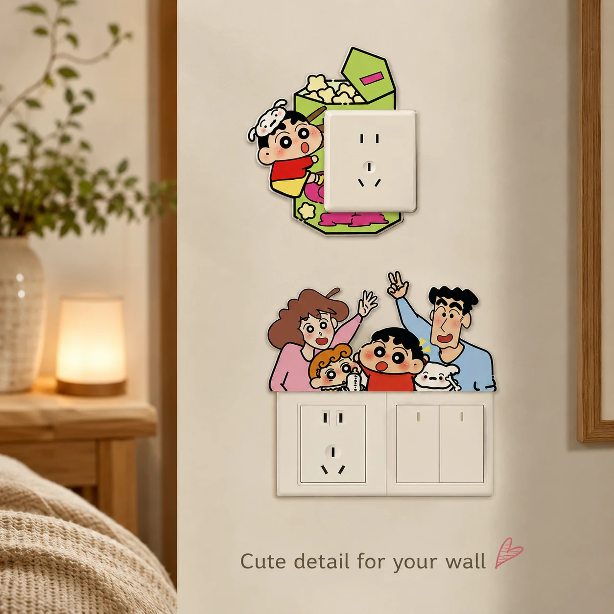 Crayon Shinchan Acrylic Switch Sticker Cute Cartoon Wall Socket Decor Panel Cover Home Decoration