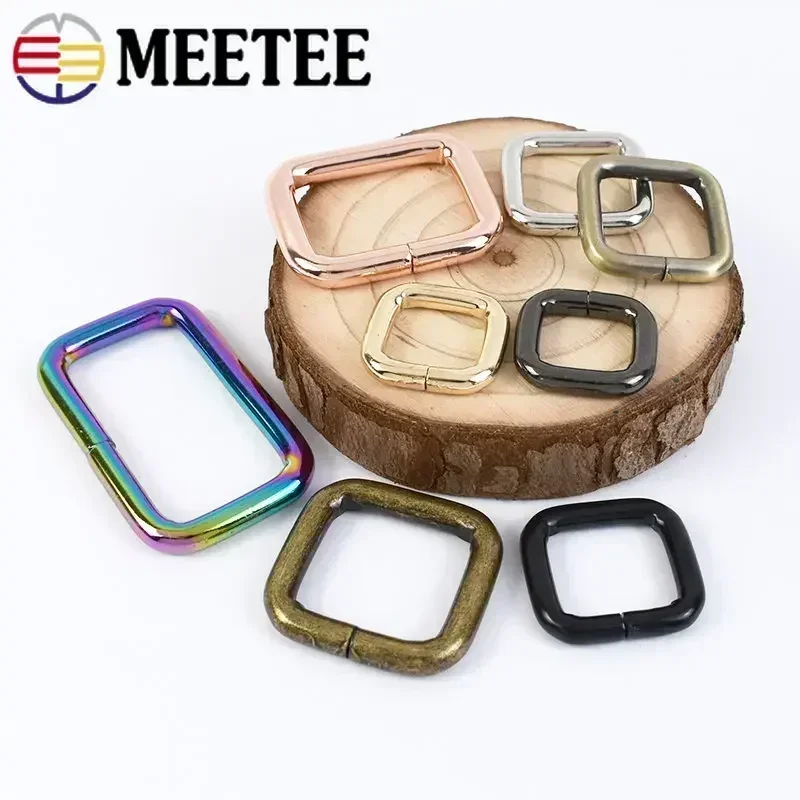 Meetee-hebillas de Metal rectangulares para cinturón, hebilla de anillo de cuero, broche de correa de bolso, ajustador de Clip, accesorios de