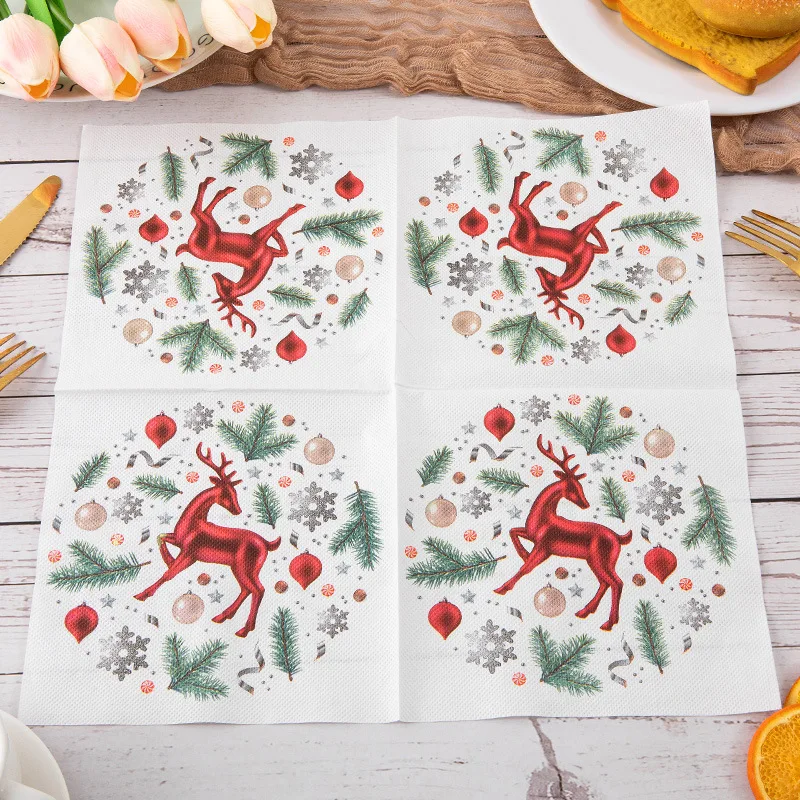 20 قطعة منديل مطبوع جديد عيد الميلاد الديكور الأيائل مربع المناديل الورقية حفلة مطبوعة الأنسجة مشهد عيد الميلاد الديكور