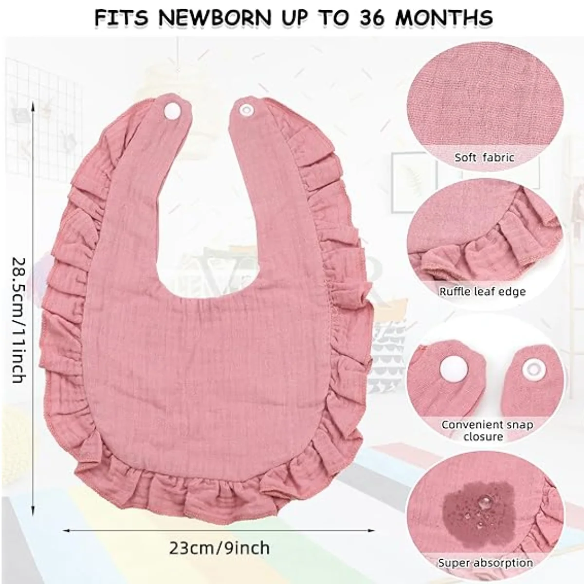 Adorable conjunto de babero y turbante floral para bebé, algodón suave con volantes y delicados detalles florales, juego de toallas para babas, regalos para recién nacidos, 6 uds.