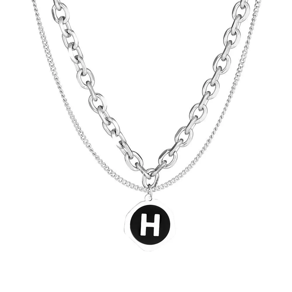 

Titanium Steel Fade-Resistant Letter H Pendant Layered Necklace, Hip-hop Style Unisex Minimalist Design Sweater Chain