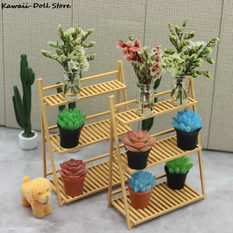 1:20 Dollhouse Miniature Flower Stand Display Rack Shelf Balcony Flower Stand Modle Garden For Doll Decor DIY Accessor Toys Gift