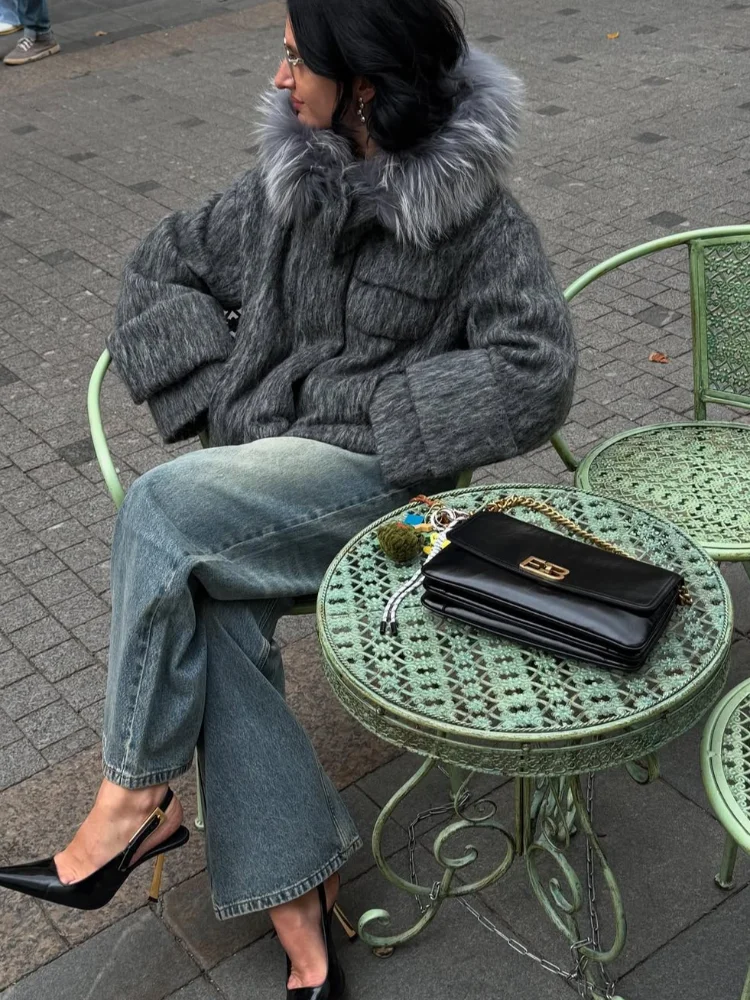 

Luxury Hooded Woolen Coat Female New Autumn Winter Long Sleeve Thickened Warm Clothes 2025 Women Street Fashion Jacket