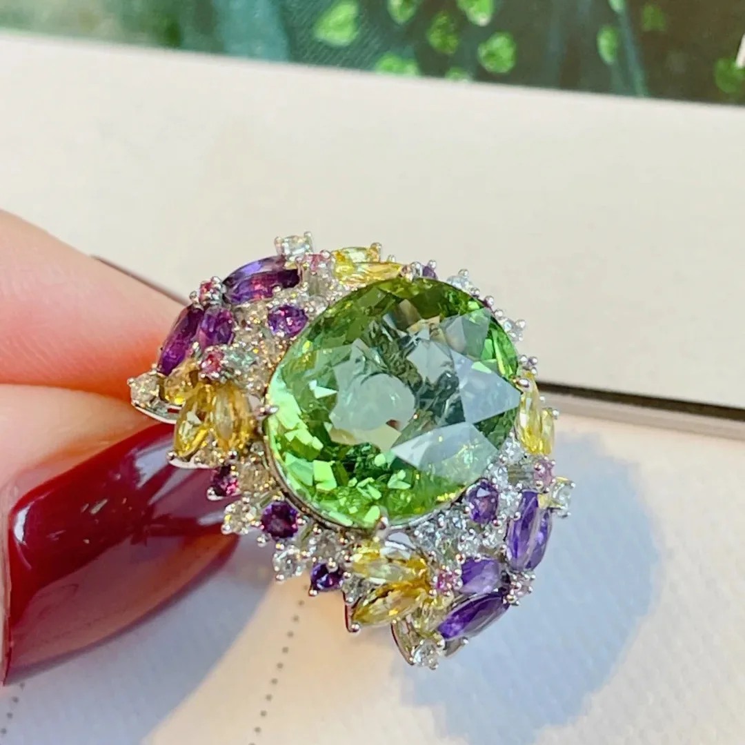Women's Bohemia Colored Gemstone Adjustable Flower Ring