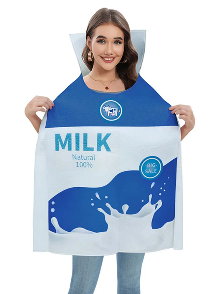 Loween drôle Par Biscuit Costume boîte à lait Costume Hot Dog chapeau casque Performance vêtements femmes vêtements traditionnels