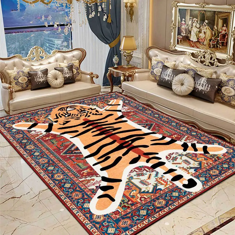 

Cartoon Tiger Skin Rugs Persian Floor Mat 120x160cm Bedroom Bedside Carpet Kitchen Non-slip Floor Mat Area Rug Anime Floor Mat