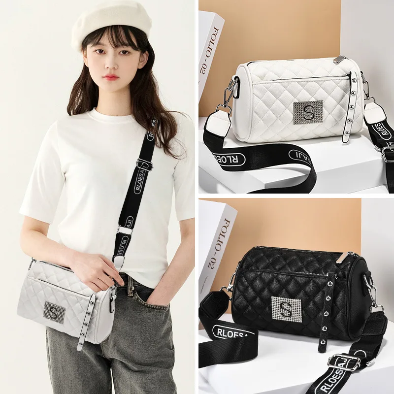 Trendy Fashion Rhombus Shoulder Bag Simple Retro Pillow Bag Women's Broadband Crossbody Small Square Bag