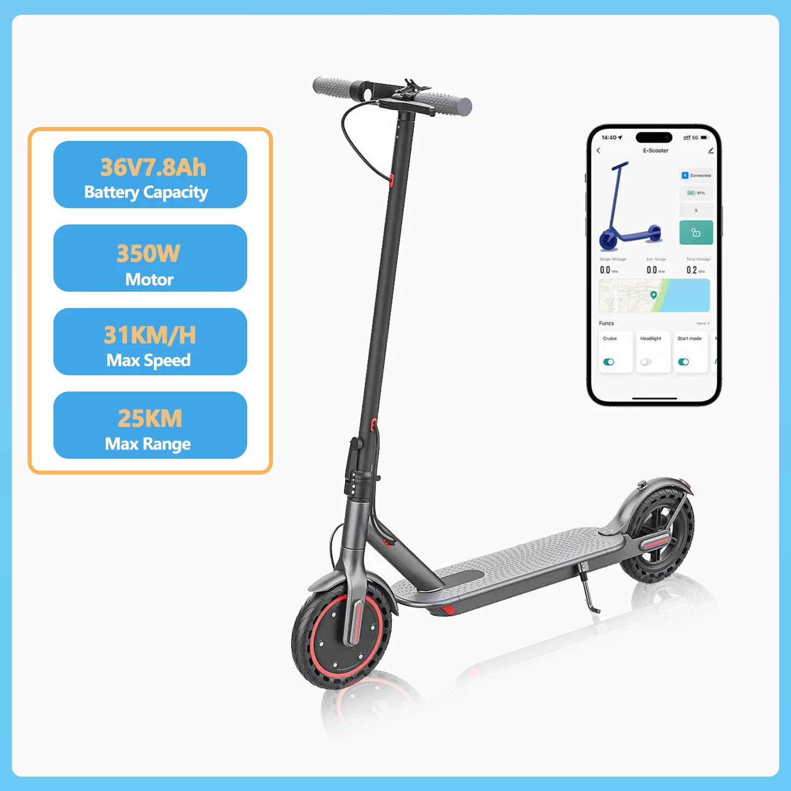 JUICEASE ES1PLUS elektrische scooter met zitje voor volwassenen, 54,6V 22,5Ah, elektrische fiets met een actieradius van 100 km, 14 inch banden, elektrische fiets met app, grote opbergbox, dubbele