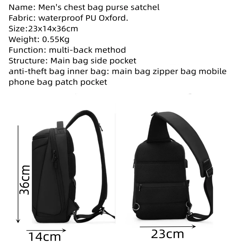 New Multifunctional Men's Sports Chest Bag Oxford Spinning Large-capacity Business Leisure Bags Waterproof Outdoor Wallet