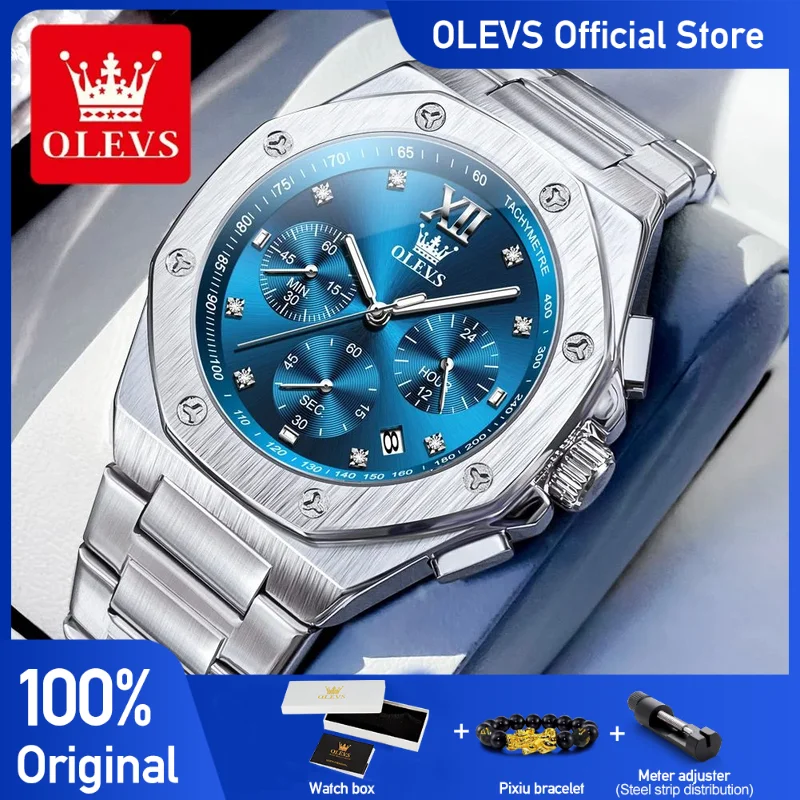 

Часы OLEVS 3626, оригинальные наручные часы из нержавеющей стали, многофункциональный хронограф, водостойкий светящийся кварцевый Reloj