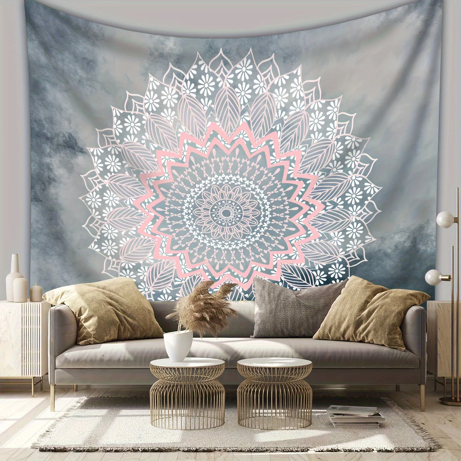 1 كبير من نسيج ماندالا البوهيمي للتعليق على الحائط - قماش بيج فاتح خوخي لحفلات غرفة المعيشة وغرفة النوم #1