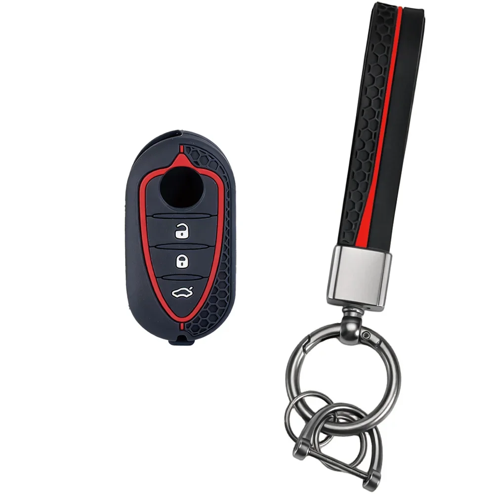 Raised Hex Key Shield With Keychain For Alfa Romeo Mito Giulietta Brera Spider Lightweight Flip Silicone Key Shell