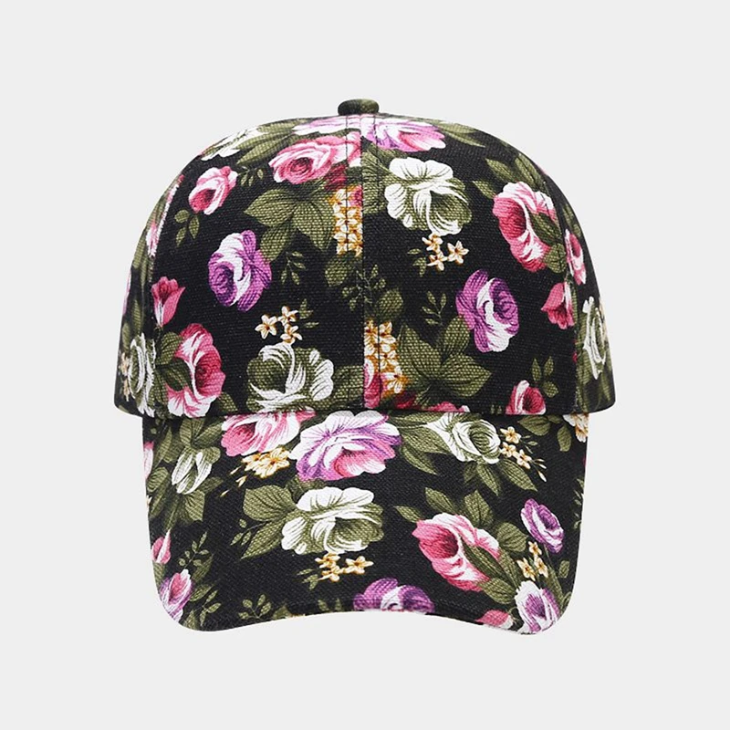 Women\'s Floral Print Flower Baseball Caps Ladies New Shade Couple Hats Outdoor Stretch Flowers Leaves Summer Canvas Baseball Cap