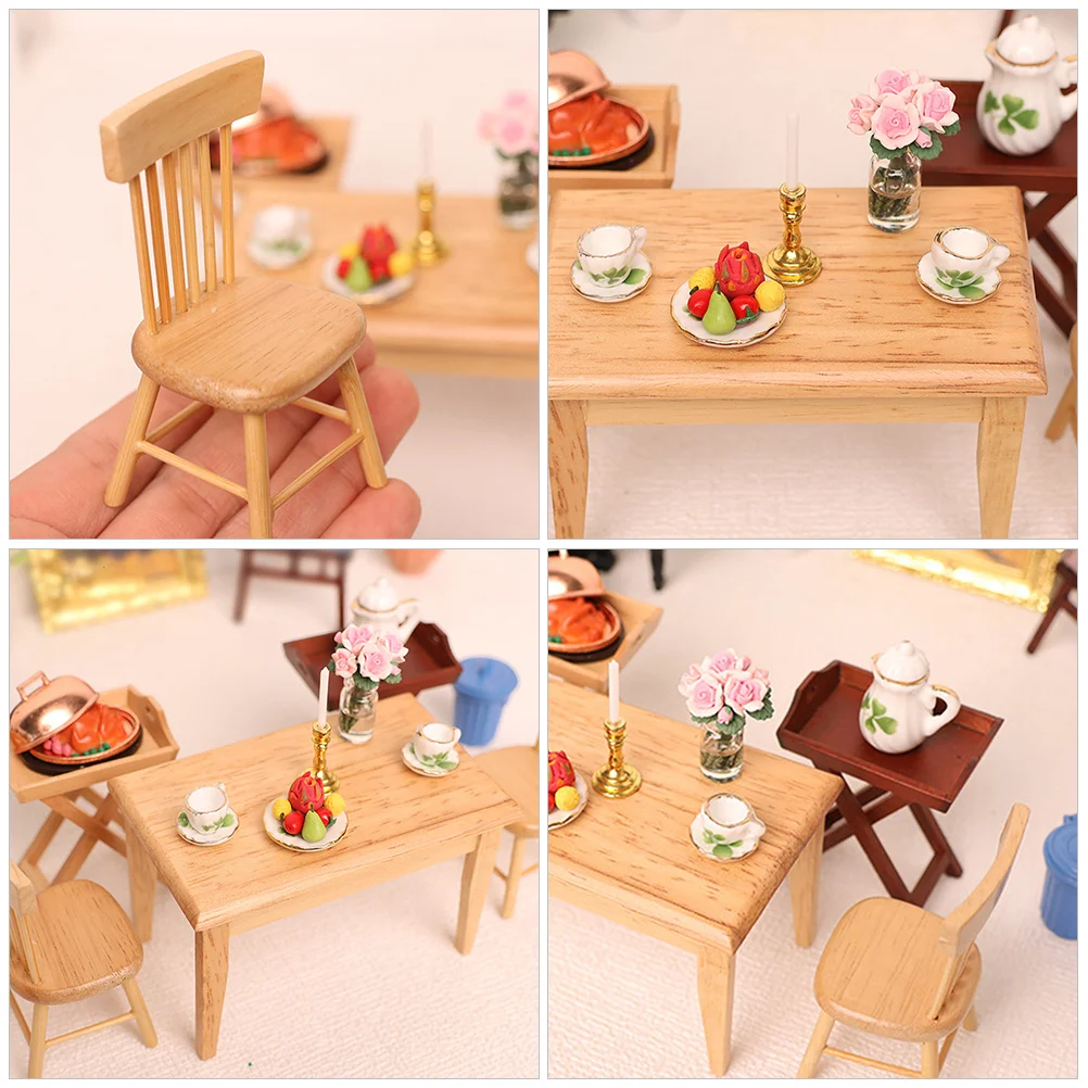 

1 комплект миниатюрной деревянной мебели для дома (стол и стулья) для микроландшафта, декора, реквизита для фотосъемки, оформления миниатюрных домиков
