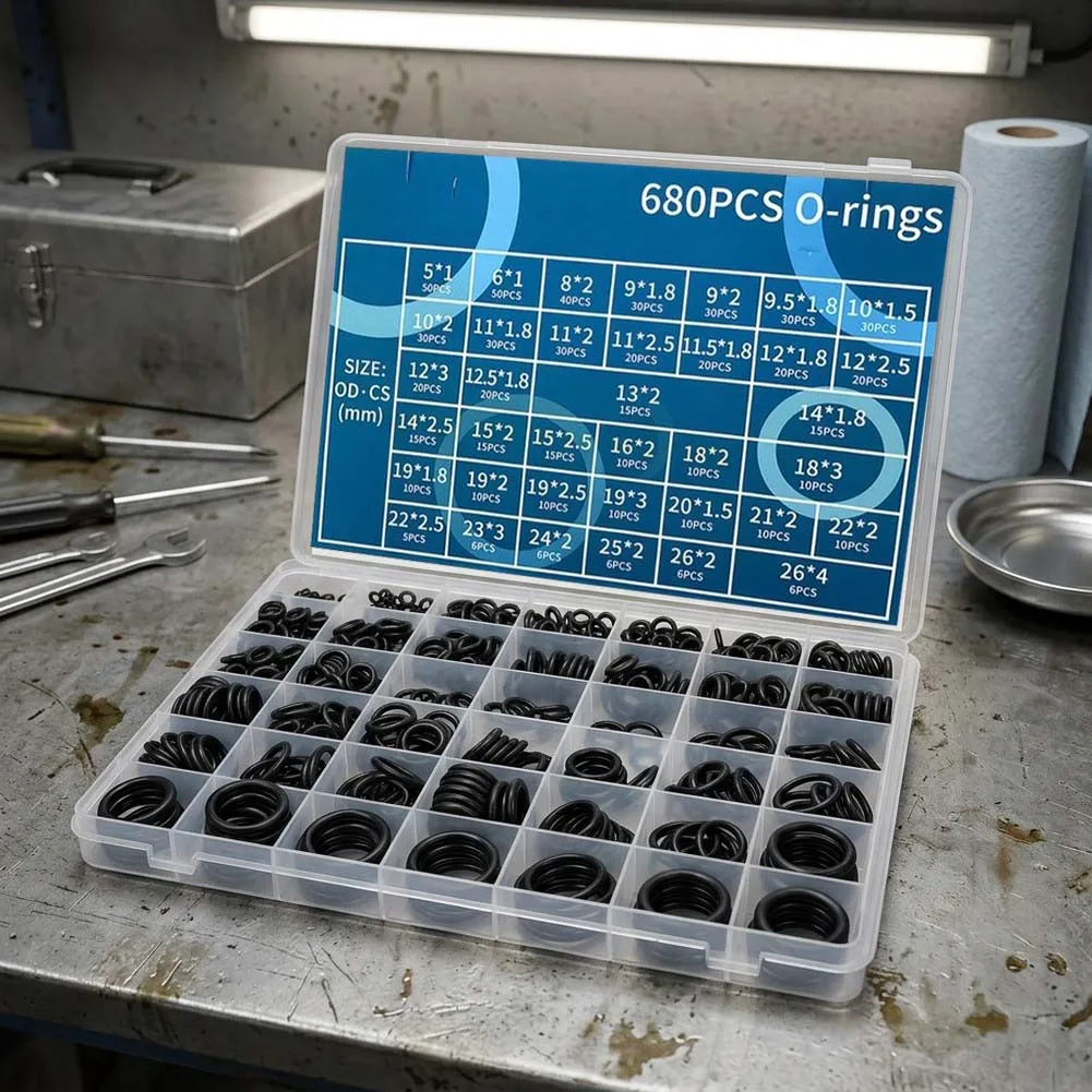 680 Piece Nitrile O Ring Seal Kit Black Material for Car Air Conditioning Hydraulic Water Hose Fitting and Repair Use