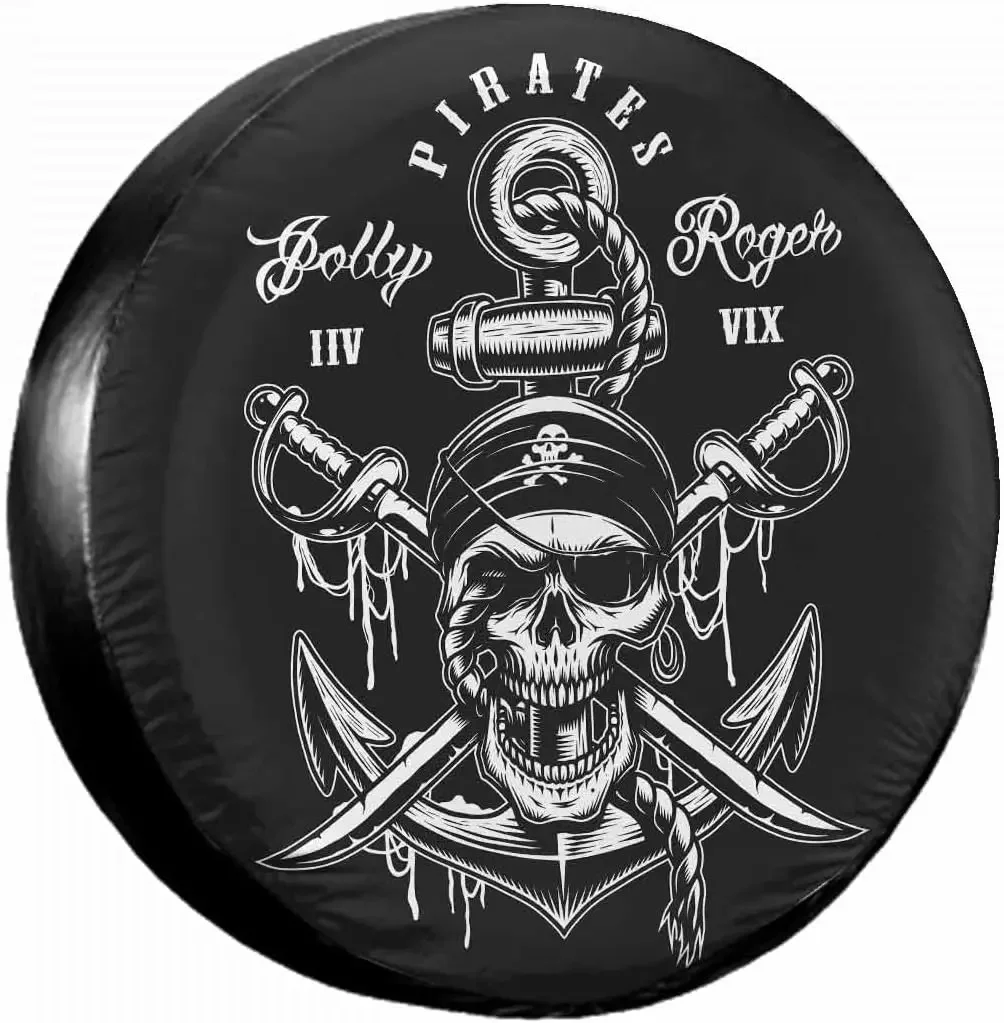 Pirate Skull Spare Tire Cover  Weatherproof Dustproof Universal Wheel Tire Covers for Rv SUV Trailer Truck Camper Travel