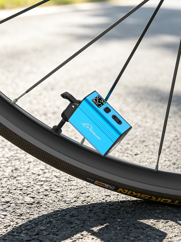120PSI Mini-Elektropumpe mit Reifendruckmesser, tragbare Fahrradpumpe aus Aluminiumlegierung für Schrader-/Presta-/Dunlop-/Clik-Ventile, Reifenfüller