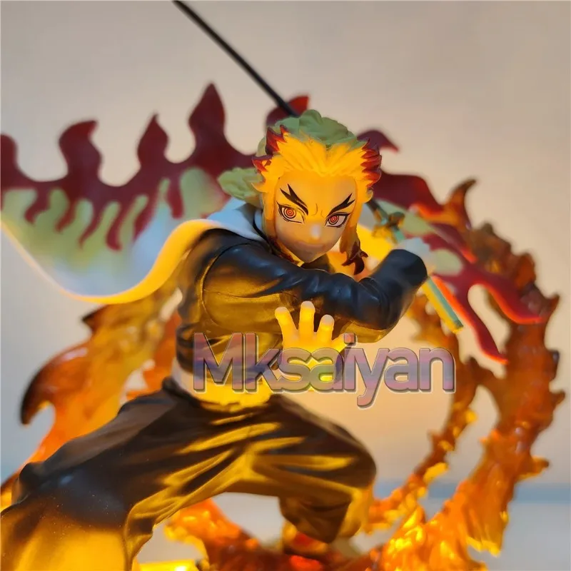 Demon Slayer Rengoku Kyoujurou Anime Figures Fire Led Scene DIY PVC Action Figure Toys Kimetsu no Yaiba Figurine  Doll 14cm - view 3
