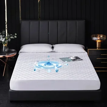 화이트 퀼트 침대 커버 토퍼, 방수 매트리스 커버, 침실 침대 액세서리, 슈퍼 싱글 침대 커버, 럭셔리 홈 장식 