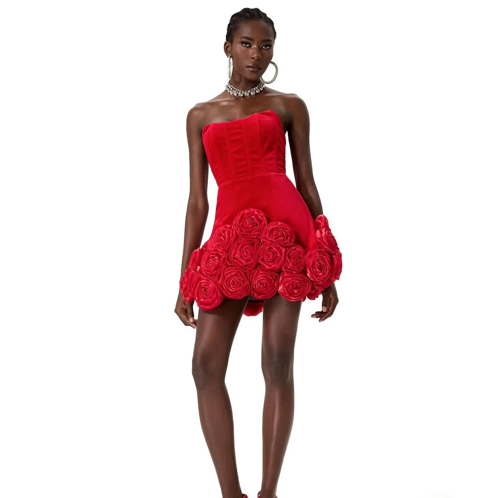 

Couture довольно бархатные короткие женские платья с цветочными деталями ручной работы, платье для дня рождения, мини-платье для свидания