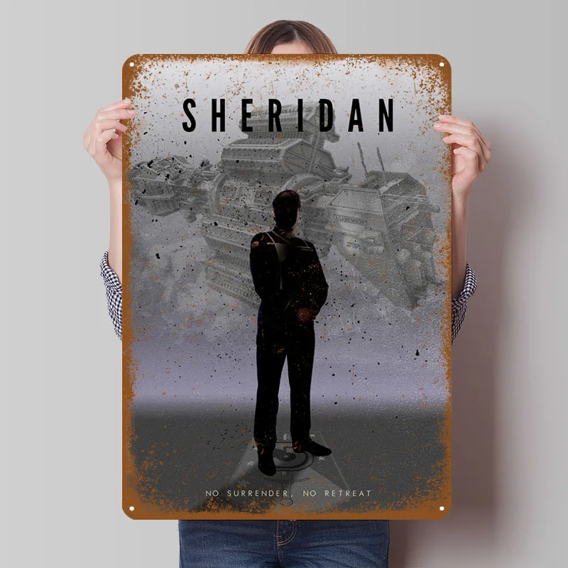Sheridan de Babylon, 5 carteles de Metal, cartel de batalla espacial, decoración Vintage, letrero de hojalata personalizado para decoración artística de pared, arte de murales