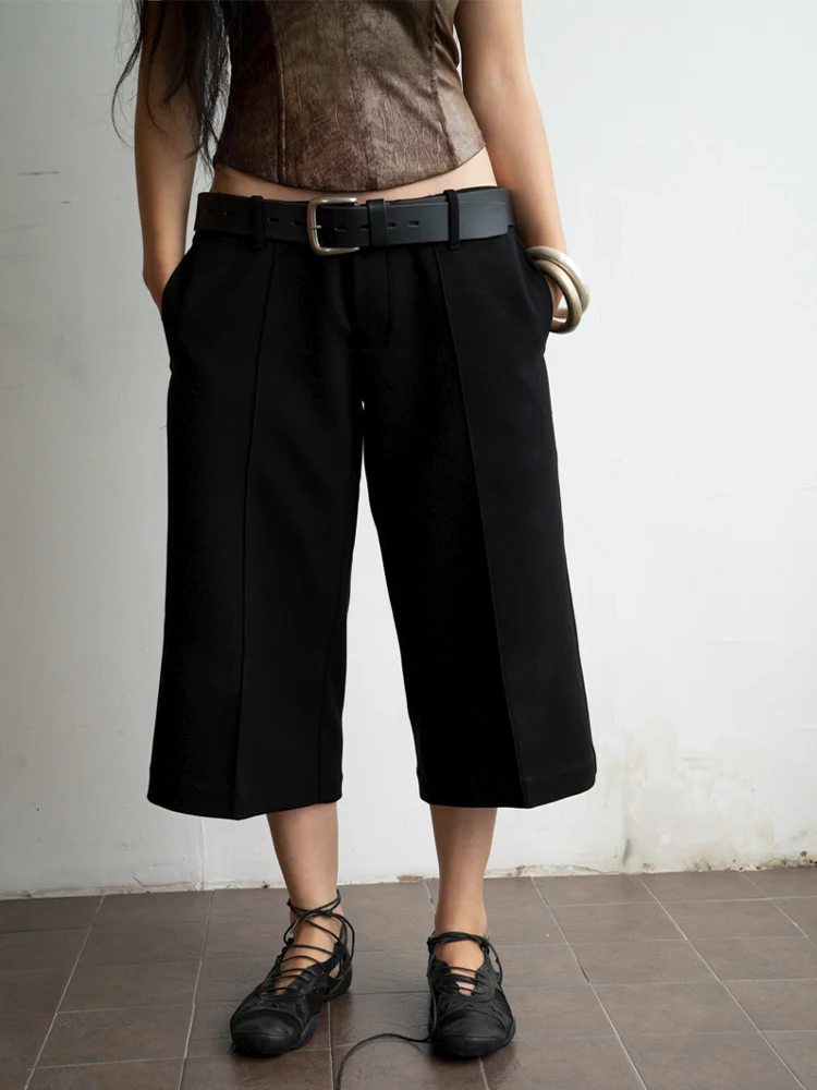 

Low Waist Bla Straight Leg Pants 7/8 Length Versatile Casual Trousers for Women Commute Sle Regular Thin