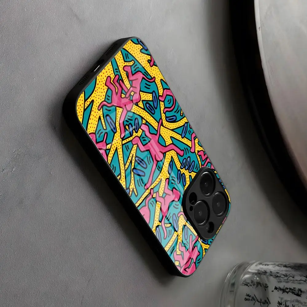 MINISO-Fashion KeithS Haring Abstract Phone Case For IPhone 17 16 15 14 Pro Max 13 12 11 for Samsung S25 Gardener 24 Glass