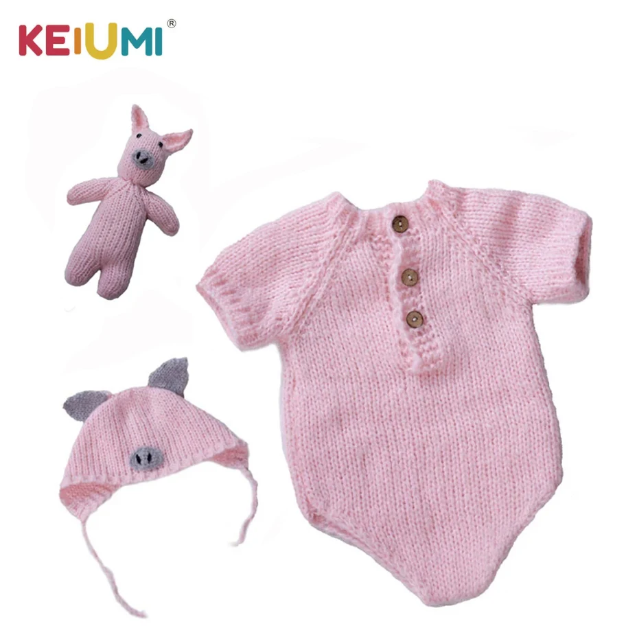 

KEIUMI Pink Wool Doll Clothes Sets Suit 22-23 inch Doll Accessories Cosplay Pig Dolls Rompers+Hat For Kids Birthday Xmas Gift