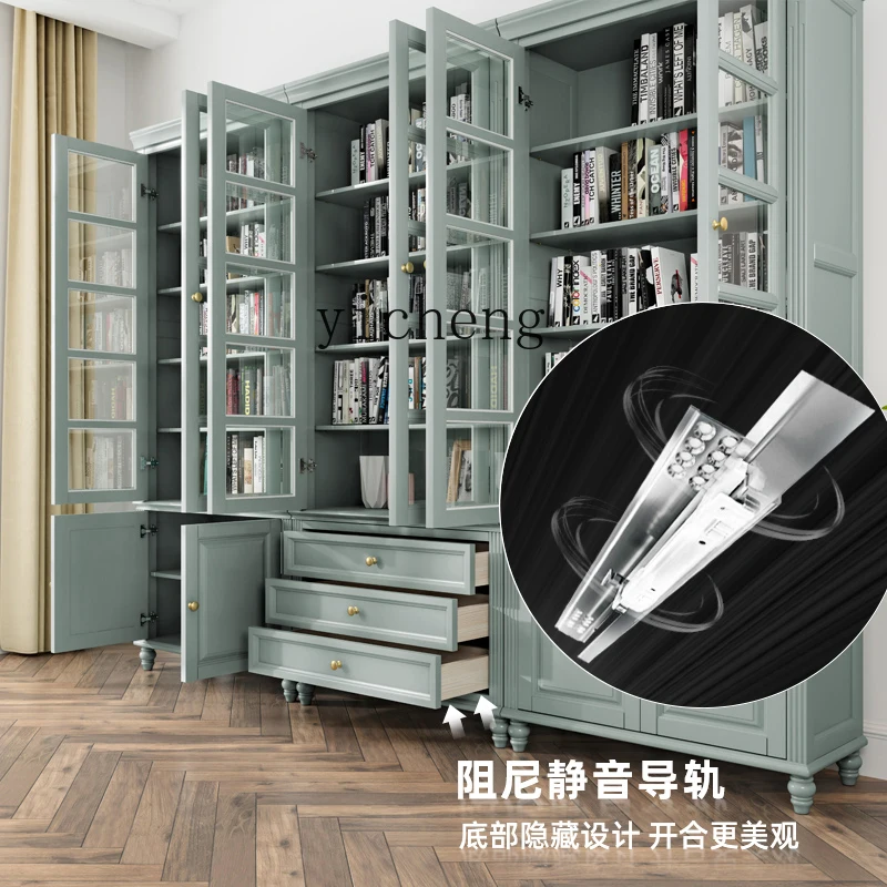 

TWR bookcase solid wood storage integrated dust-proof glass full wall storage