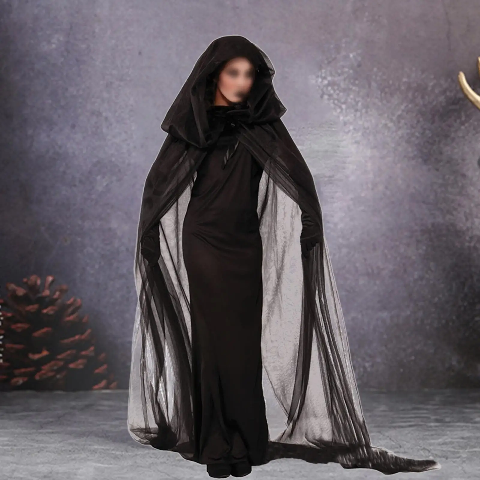 Tule Cape met capuchon Vampierbruid Lange netjas voor maskeradefeest Halloween