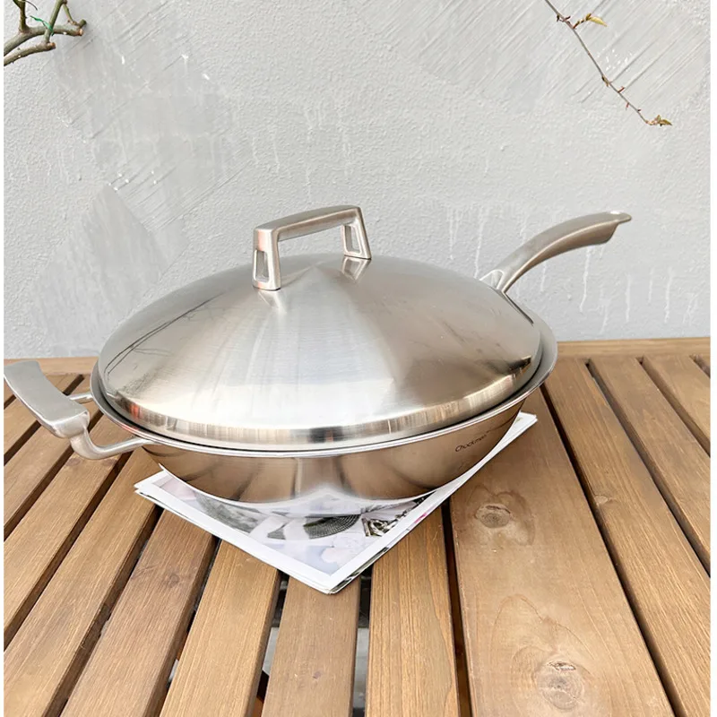 304 Stainless Steel Cooking Pot 5 Layer Copper Non Stick Cookware 32cm High-capacity Frying Pan Universal Stove Kitchen Utensils