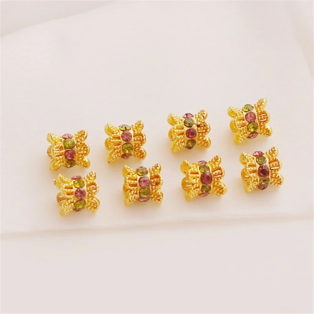 

18K Gold Inlaid Zircon Double-sided Flower Holder Beads, Hollow Flower Hat Material, DIY Jewelry Accessories, 6mm, Matte Gold