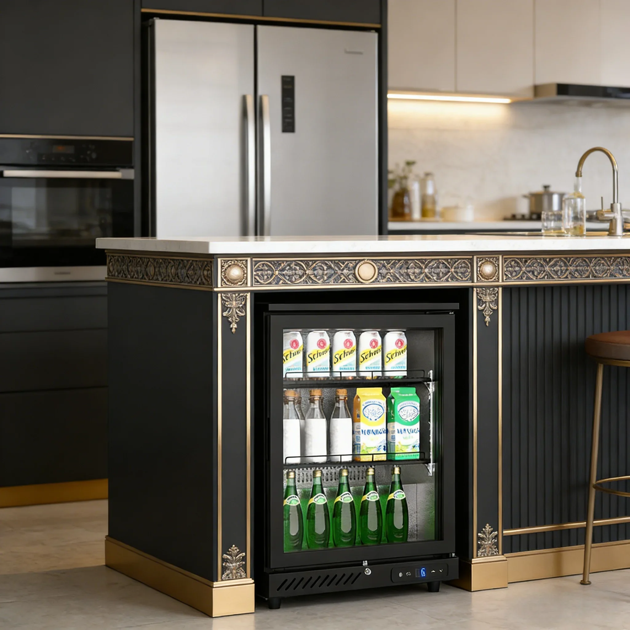 &For 110 L Hotel  Home Restaurant Air Cooling Mini Bar Fridge Glass Door Refrigerator for Beer Display Cabinet Bar Table Under