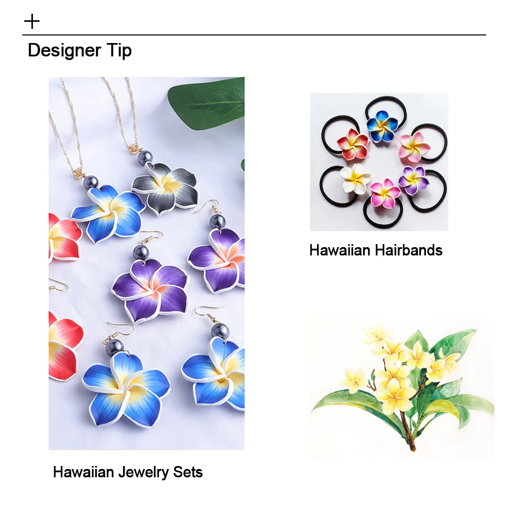 New Designer Jewelery Sets Trendy Handmade Soft Polymer Hawaiian Plumeria Necklace Earrings Set Valentine\'s Days for Women 2022