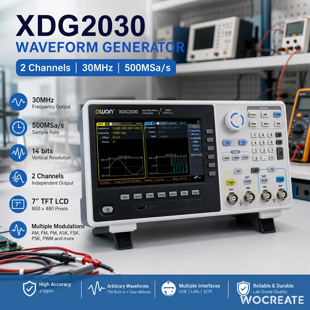 OWON XDG2030 2-Channel Arbitrary Waveform Generator 30MHz 500MSa/s 14-Bit DDS Signal Generator with 7